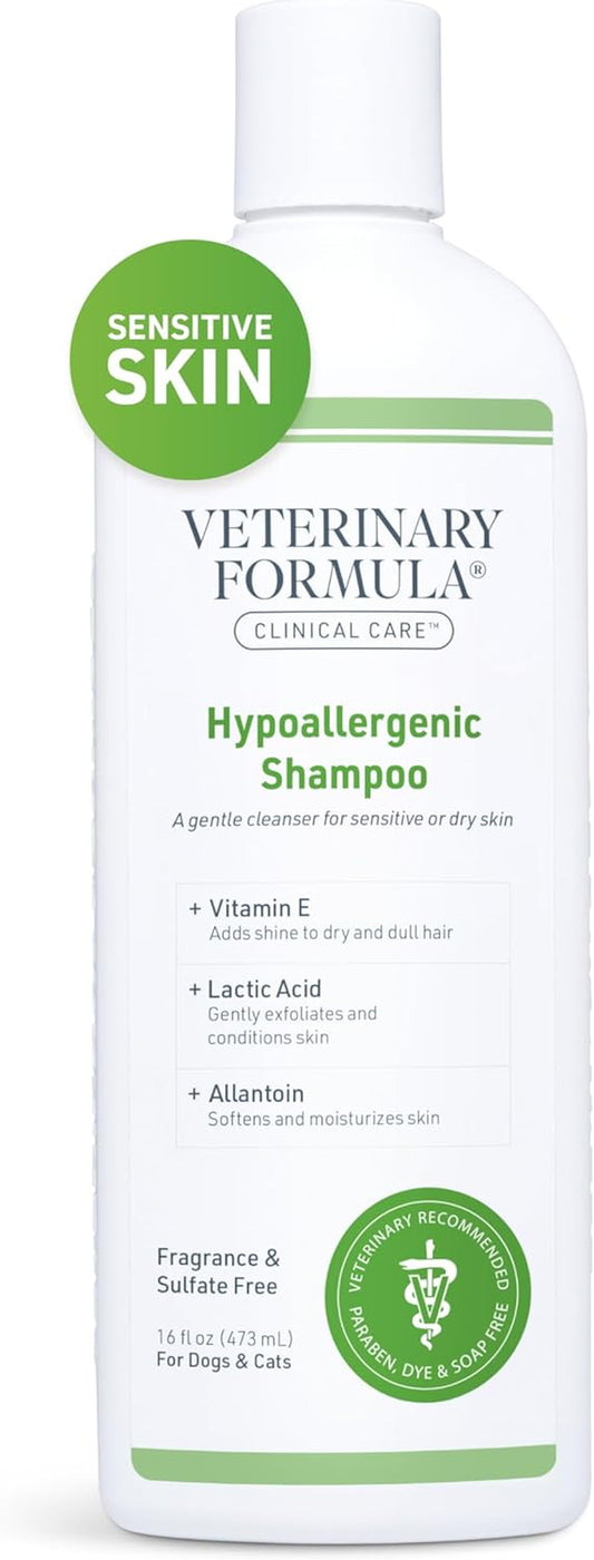 Clinical Care Hypoallergenic Shampoo for Dogs and Cats, 16 Oz – Gentle, Fragrance-Free Formula for Allergies and Sensitive Skin, Supports Healthy Skin and Coat