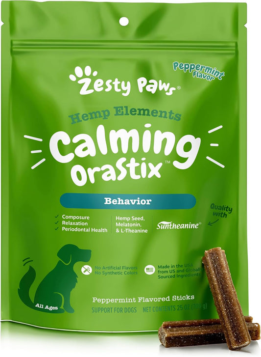 Orastix Calming Dental Sticks for Dogs - Hemp, Melatonin, and Chamomile Formula for Stress Relief and Oral Health - 25 Oz