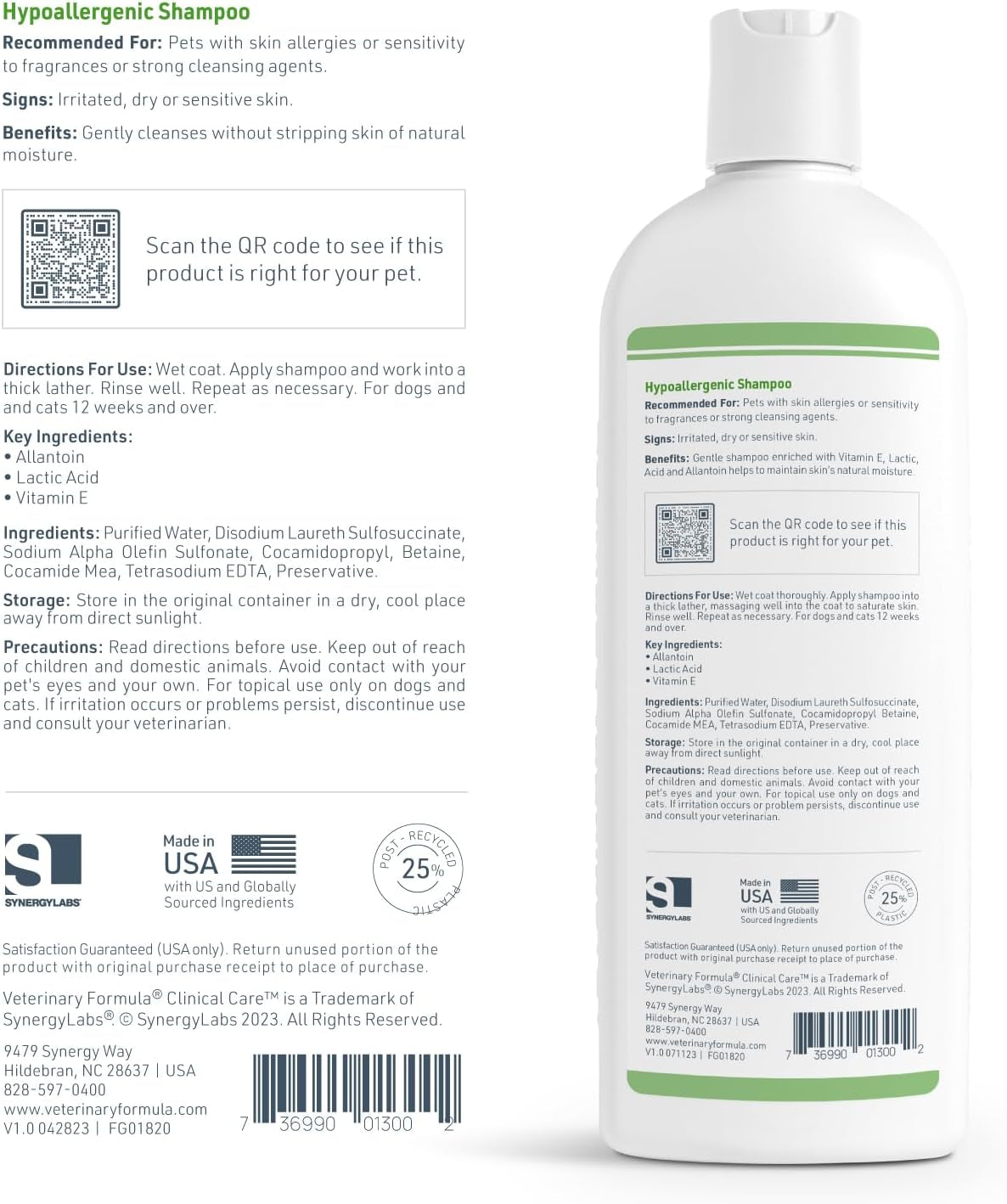Clinical Care Hypoallergenic Shampoo for Dogs and Cats, 16 Oz – Gentle, Fragrance-Free Formula for Allergies and Sensitive Skin, Supports Healthy Skin and Coat
