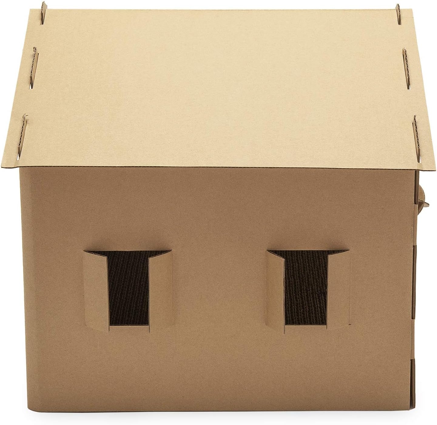 Gingerbread House Cardboard Cat Hideout and Scratcher with Detachable Hanging Toys