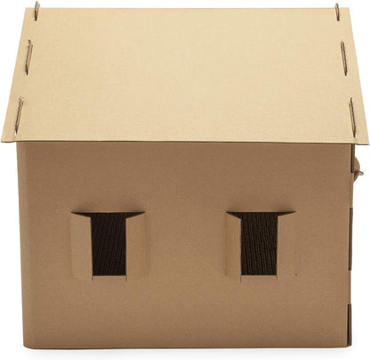 Gingerbread House Cardboard Cat Hideout and Scratcher with Detachable Hanging Toys